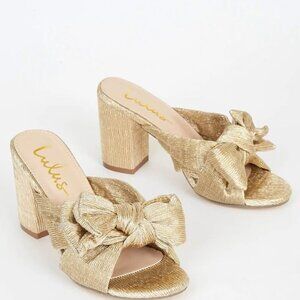 Lulu’s Dorothea Gold Knotted High Heel Sandals size 8.5